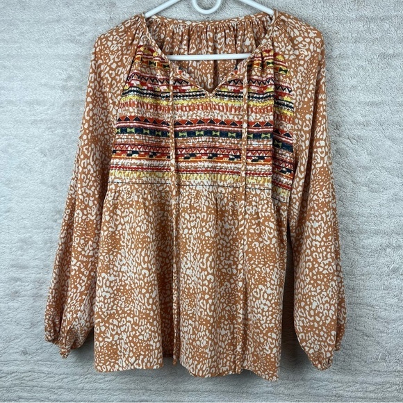 Gorgeous embroidered smocked tunic with muted oranges Large - Picture 16 of 16